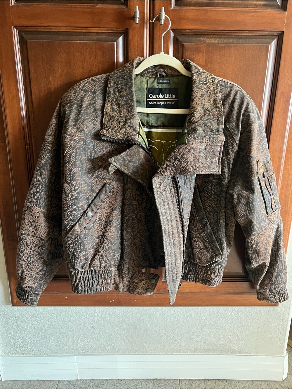 CAROLE LITTLE Vintage Snakeskin Suede Bomber Jacket